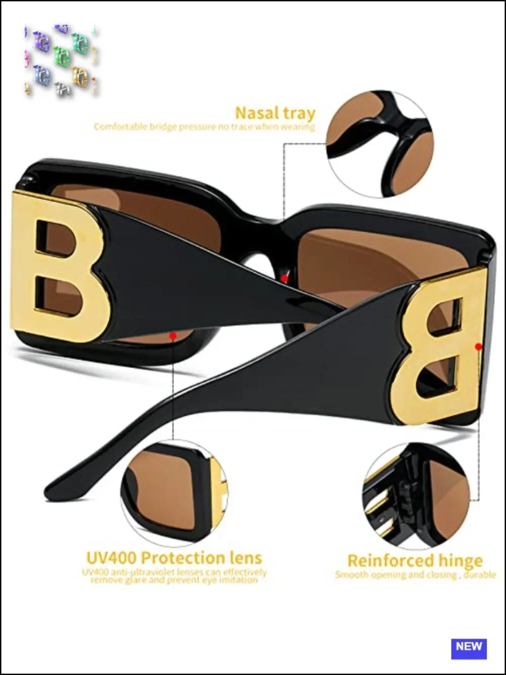 3 Pairs Oversized Square Sunglasses Trendy Thick Frame UV400